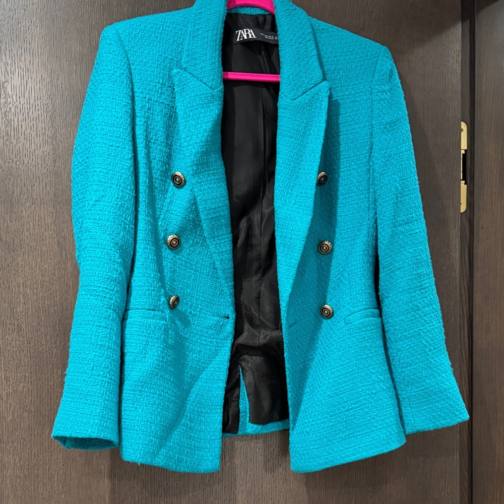 Zara Women's Vibrant Blue Double-Breasted Blazer